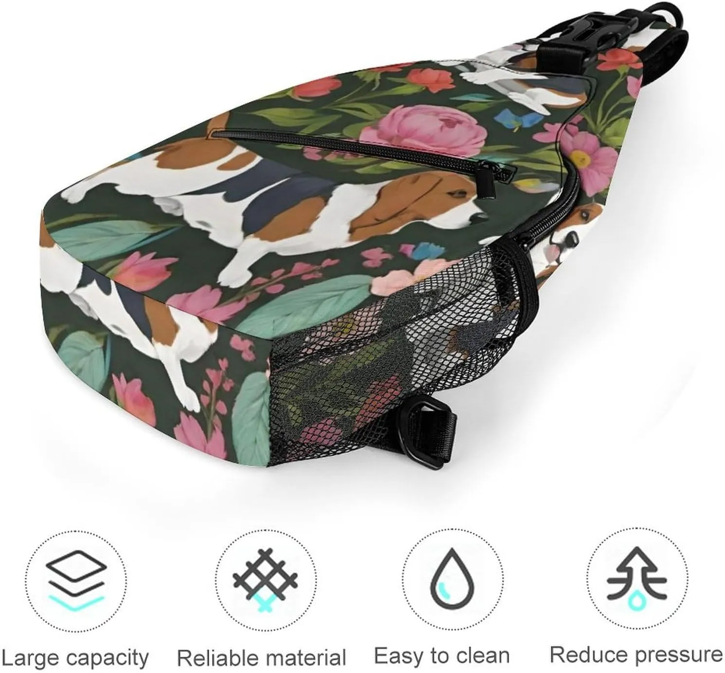 Men & Women Travel Backpack Camping Outdoor Bag, Basset Hound Dog Flower Art Sling Backpack for Business Travel Hiking - Durable Carry On Bag
