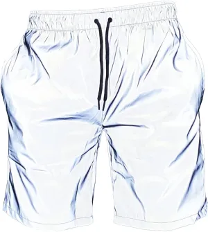 Men Reflective Shorts Pants Night Glow Fluorescent Jogger Casual Running Pockets Shorts with Drawstring
