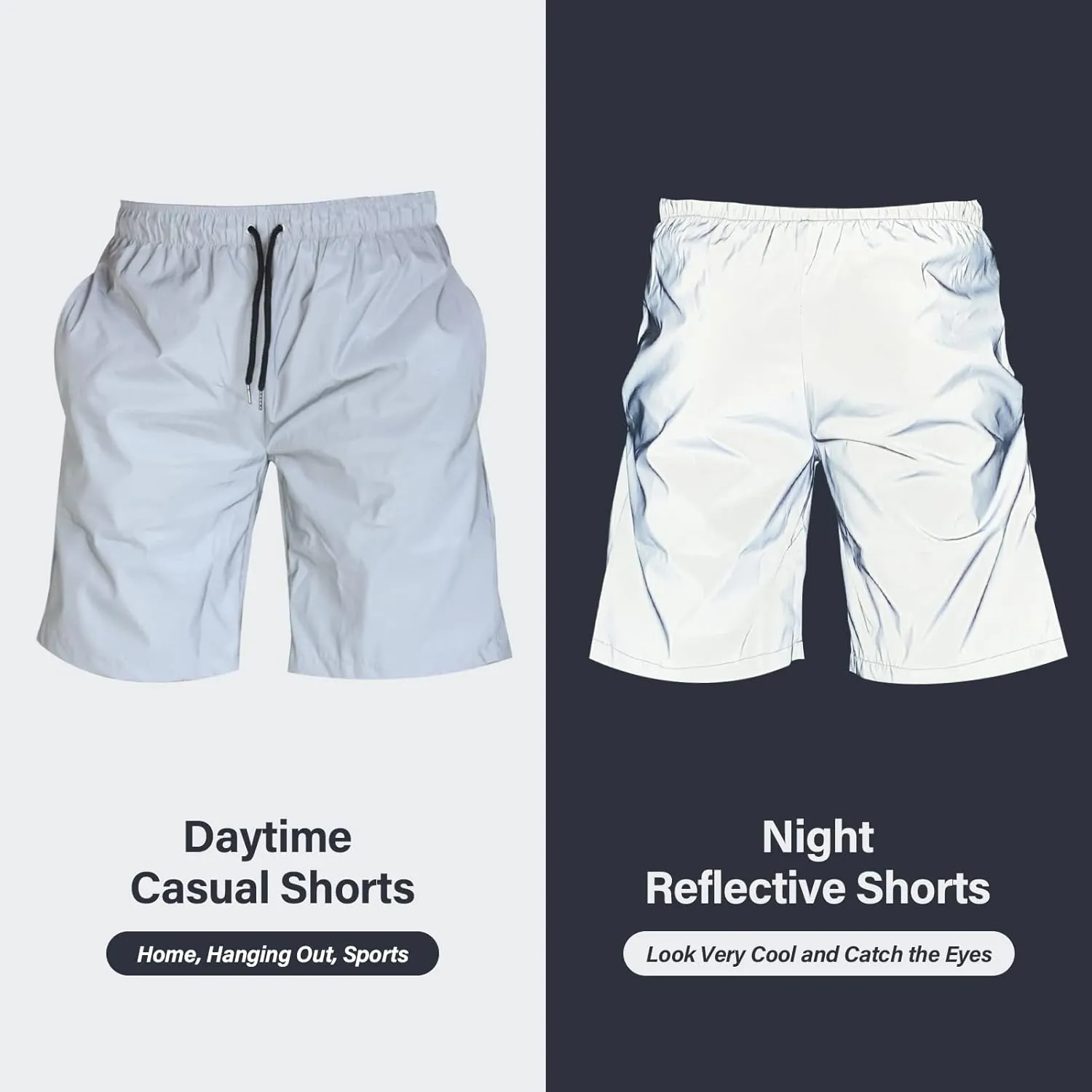 Men Reflective Shorts Pants Night Glow Fluorescent Jogger Casual Running Pockets Shorts with Drawstring