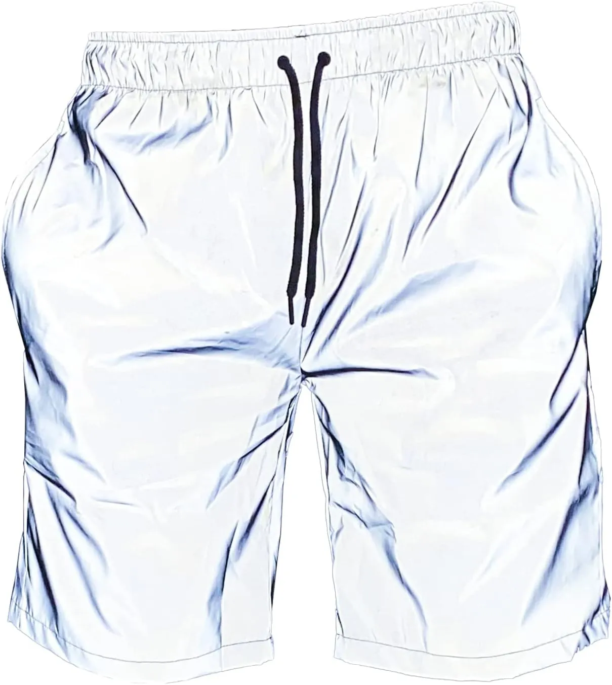 Men Reflective Shorts Pants Night Glow Fluorescent Jogger Casual Running Pockets Shorts with Drawstring