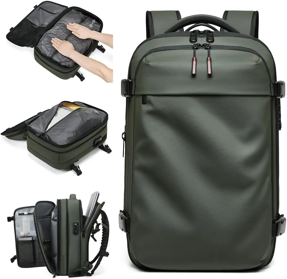 Men Travel Backpack vacuum compression Laptop Backpack Large Capacity Backpack 17 inch Extended Hiking Business backpack (Military Green)