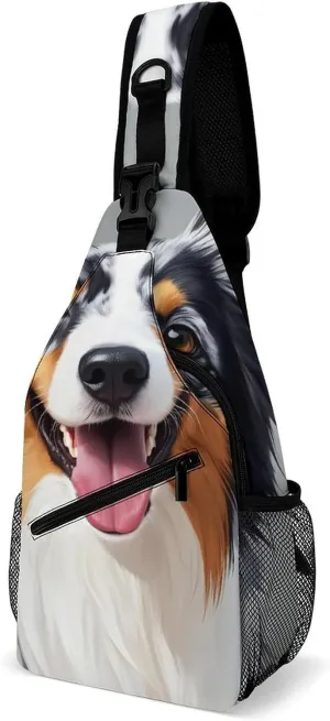 Men Women Crossbody Chest Bag, Gym Shoulder Bag with Adjustable Strap, Animal Australian Shepherd Large Sling Daypack for Hiking Sports Travel