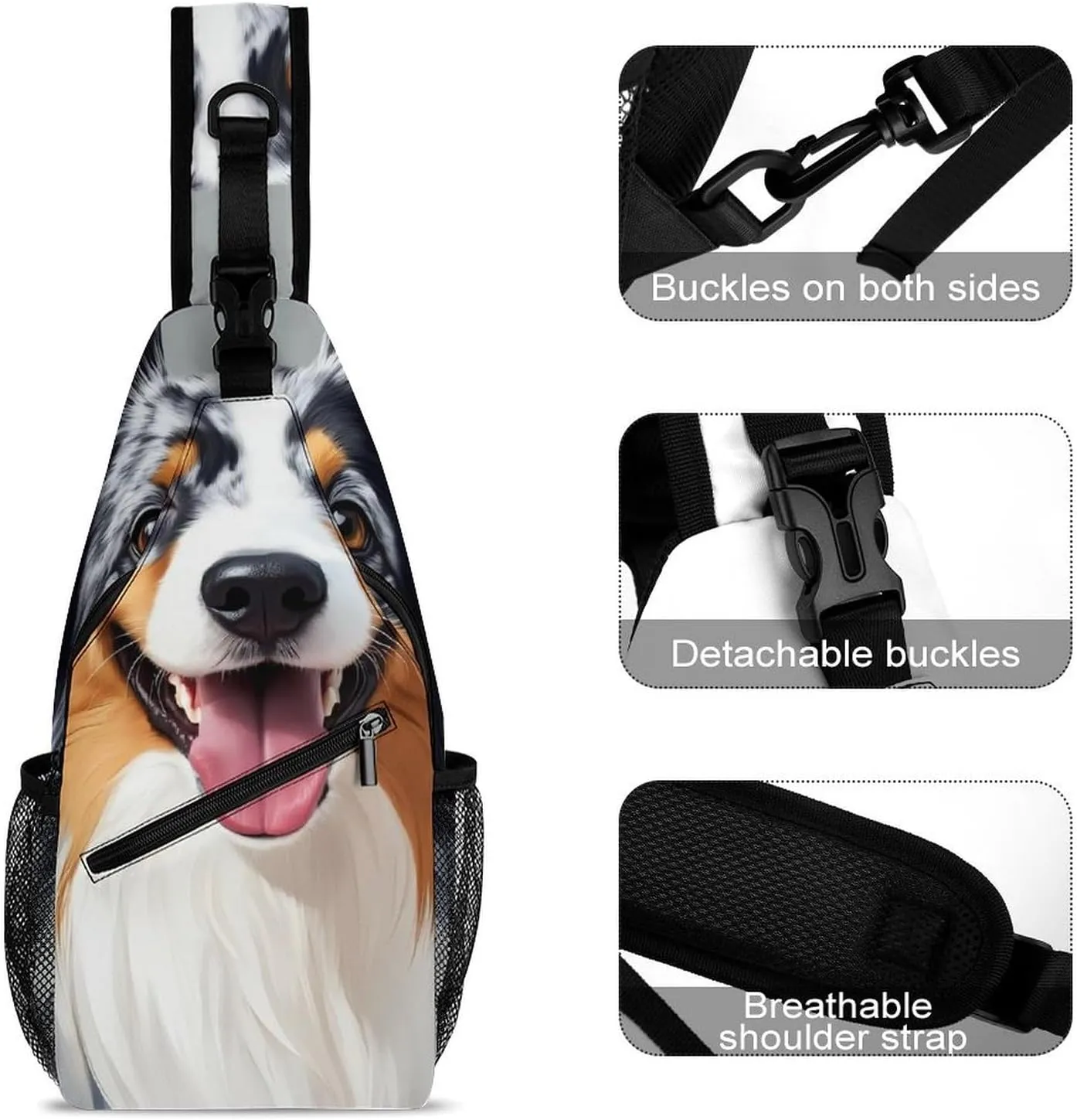 Men Women Crossbody Chest Bag, Gym Shoulder Bag with Adjustable Strap, Animal Australian Shepherd Large Sling Daypack for Hiking Sports Travel