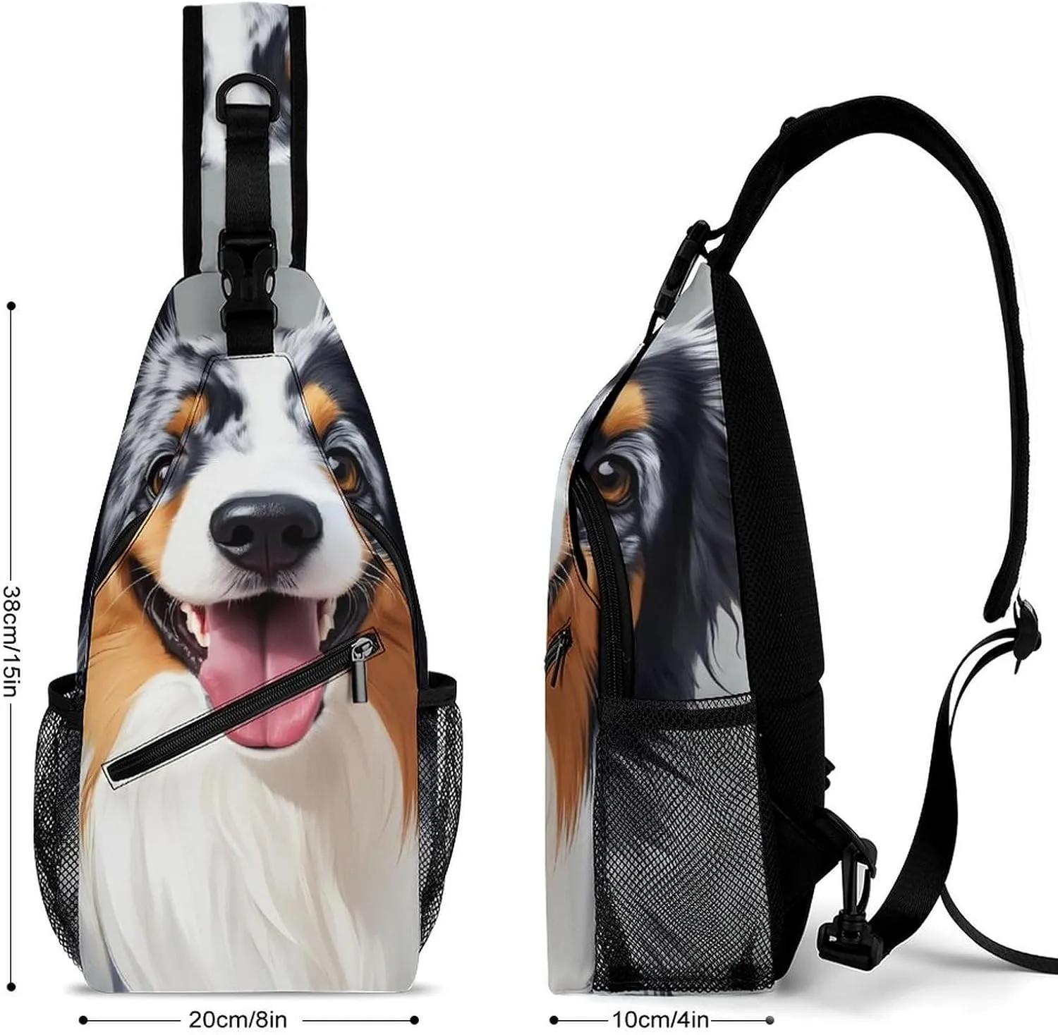 Men Women Crossbody Chest Bag, Gym Shoulder Bag with Adjustable Strap, Animal Australian Shepherd Large Sling Daypack for Hiking Sports Travel