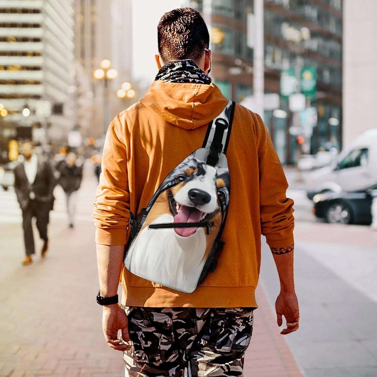 Men Women Crossbody Chest Bag, Gym Shoulder Bag with Adjustable Strap, Animal Australian Shepherd Large Sling Daypack for Hiking Sports Travel