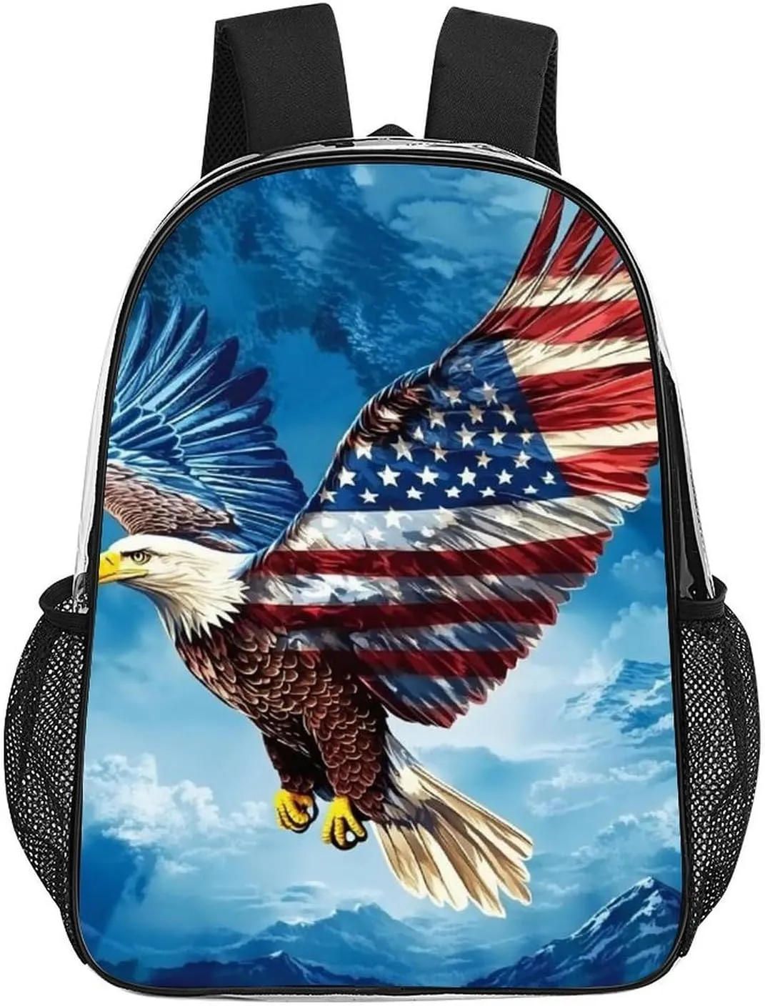 Men Women Lightweight American Flag Eagle Backpack Large Capacity Carry On Bag Transparent Bag for Sports Work Walking Cycling