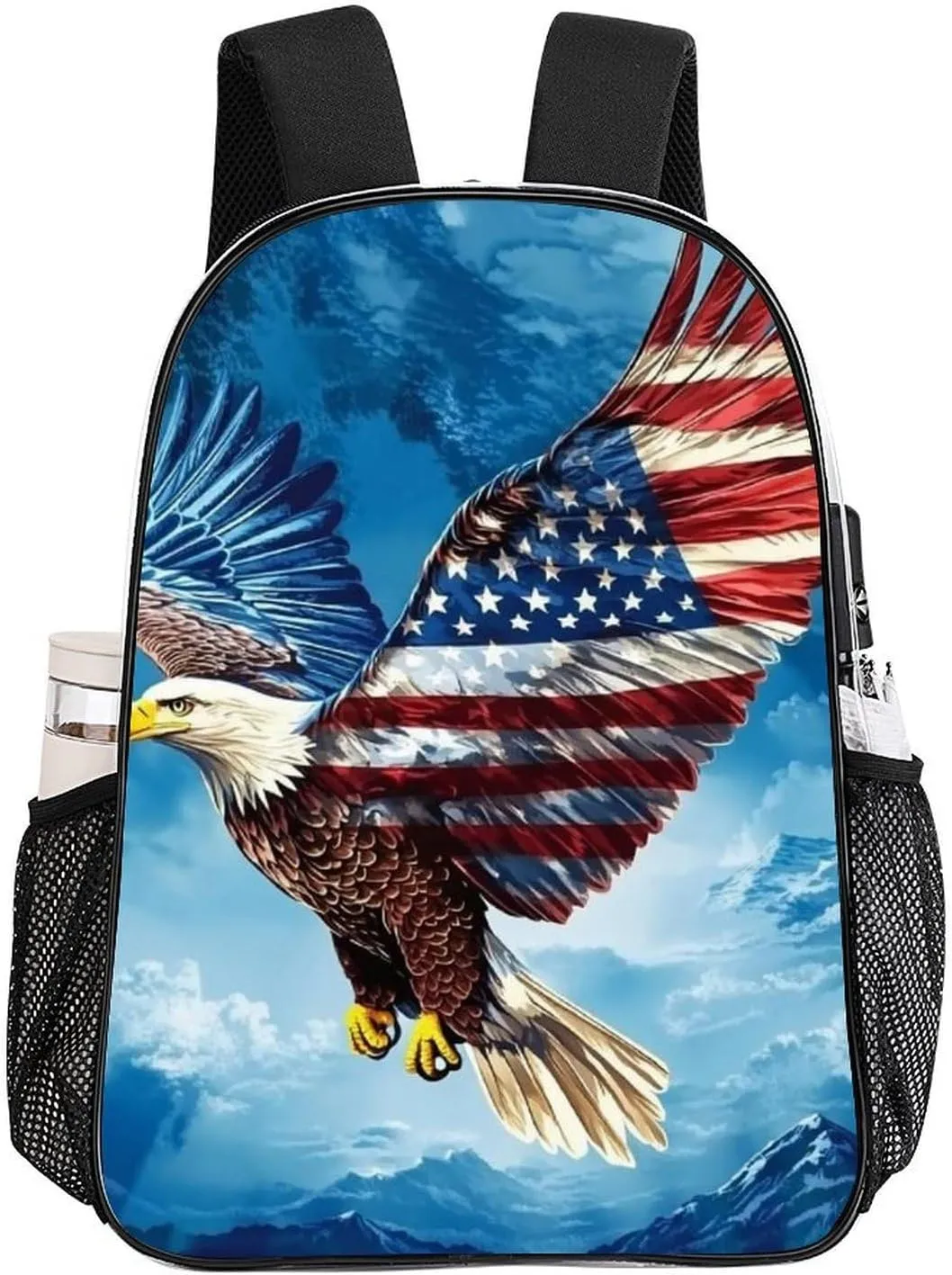 Men Women Lightweight American Flag Eagle Backpack Large Capacity Carry On Bag Transparent Bag for Sports Work Walking Cycling