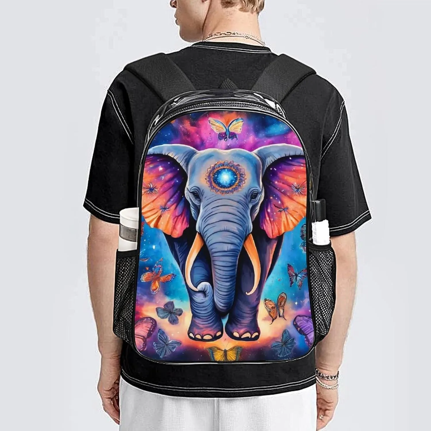 Men Women Lightweight Butterfly Elephant Backpack Large Capacity Bookbag Transparent Bag for Gym Business Running