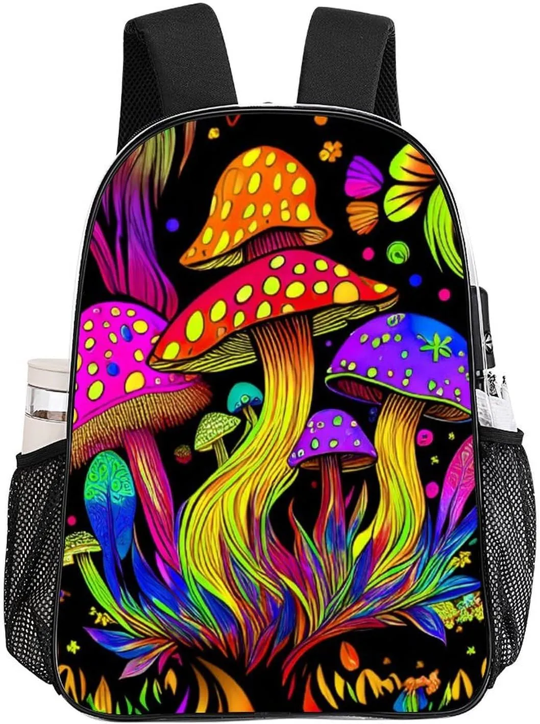 Men Women Lightweight Psychedelic Mushroom Trippy Magic Art Daypack Bookbag Big Capacity Carry On Bag Transparent Bag for Camping Travel Bicycle