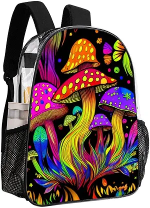 Men Women Lightweight Psychedelic Mushroom Trippy Magic Art Daypack Bookbag Big Capacity Carry On Bag Transparent Bag for Camping Travel Bicycle