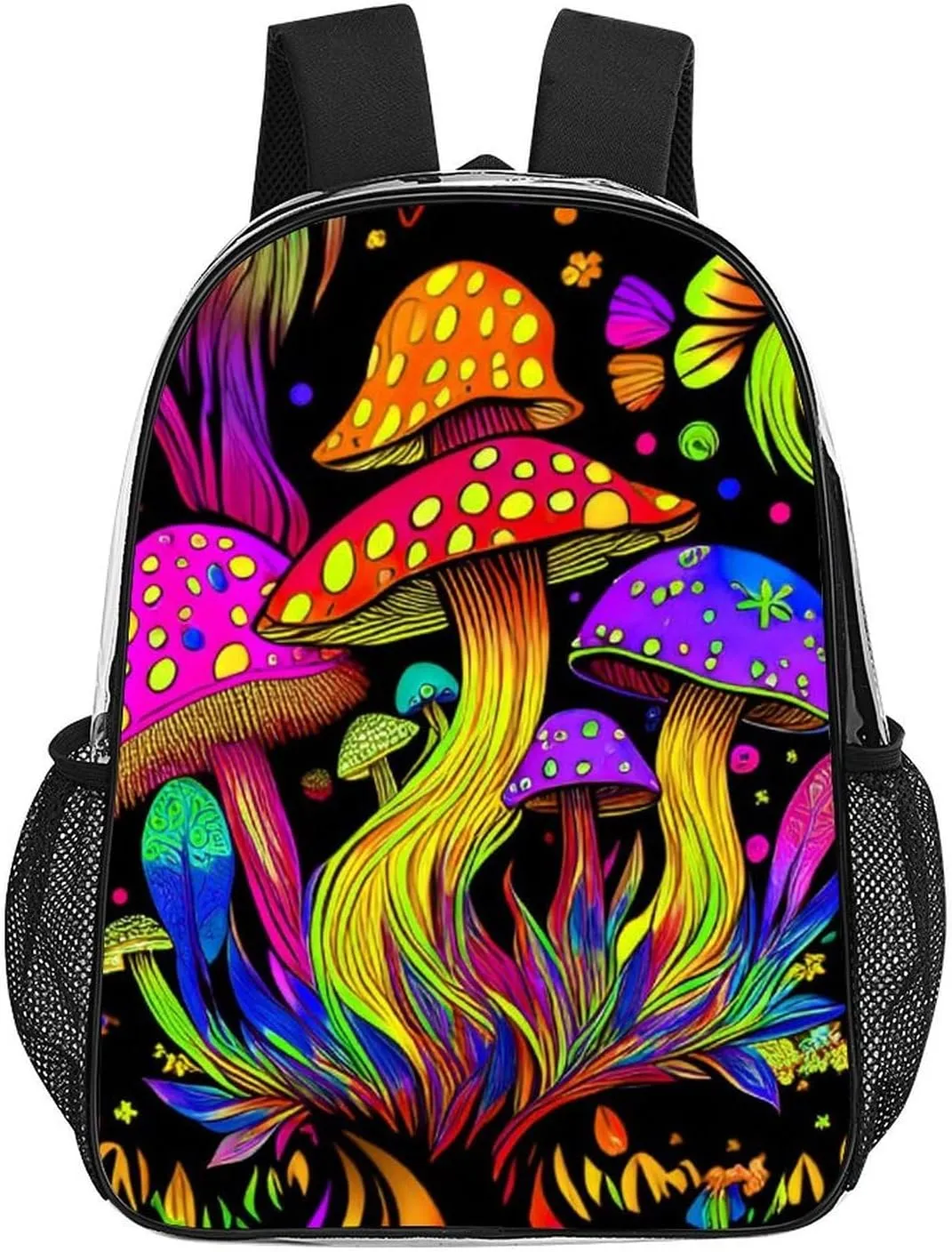 Men Women Lightweight Psychedelic Mushroom Trippy Magic Art Daypack Bookbag Big Capacity Carry On Bag Transparent Bag for Camping Travel Bicycle