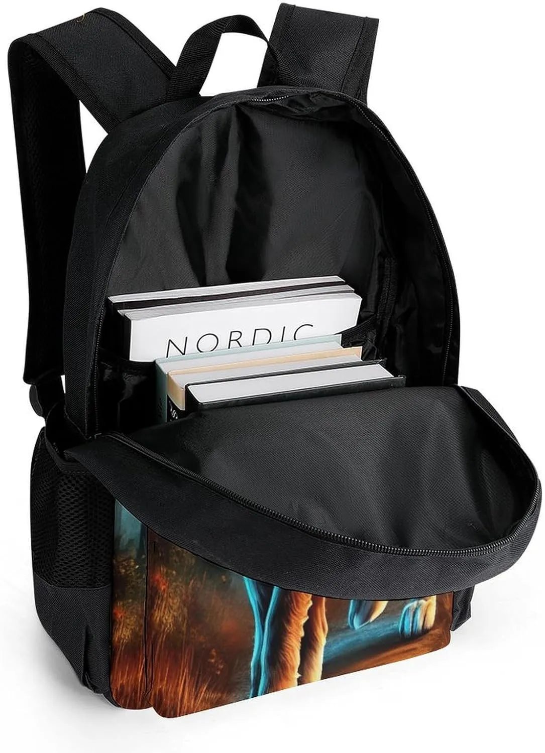 Men Women Polyester Wolf Glare Art Daypack Backpack Large Capacity Carry On Bag With Smooth Zippers for Hiking Picnic Walking Cycling