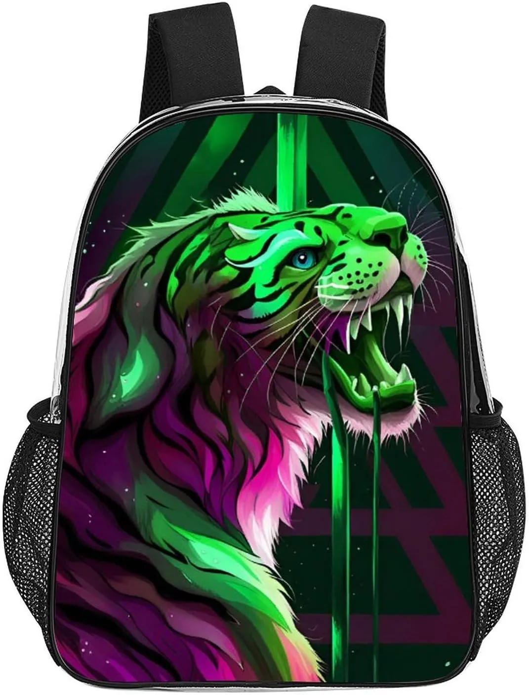 Men Women Transparent Angry Tiger Rainbow Animal Magic Art Daypack Big Capacity Shoulder Bag With Adjustable Shoulder Straps for Camping Travel Walking Cycling