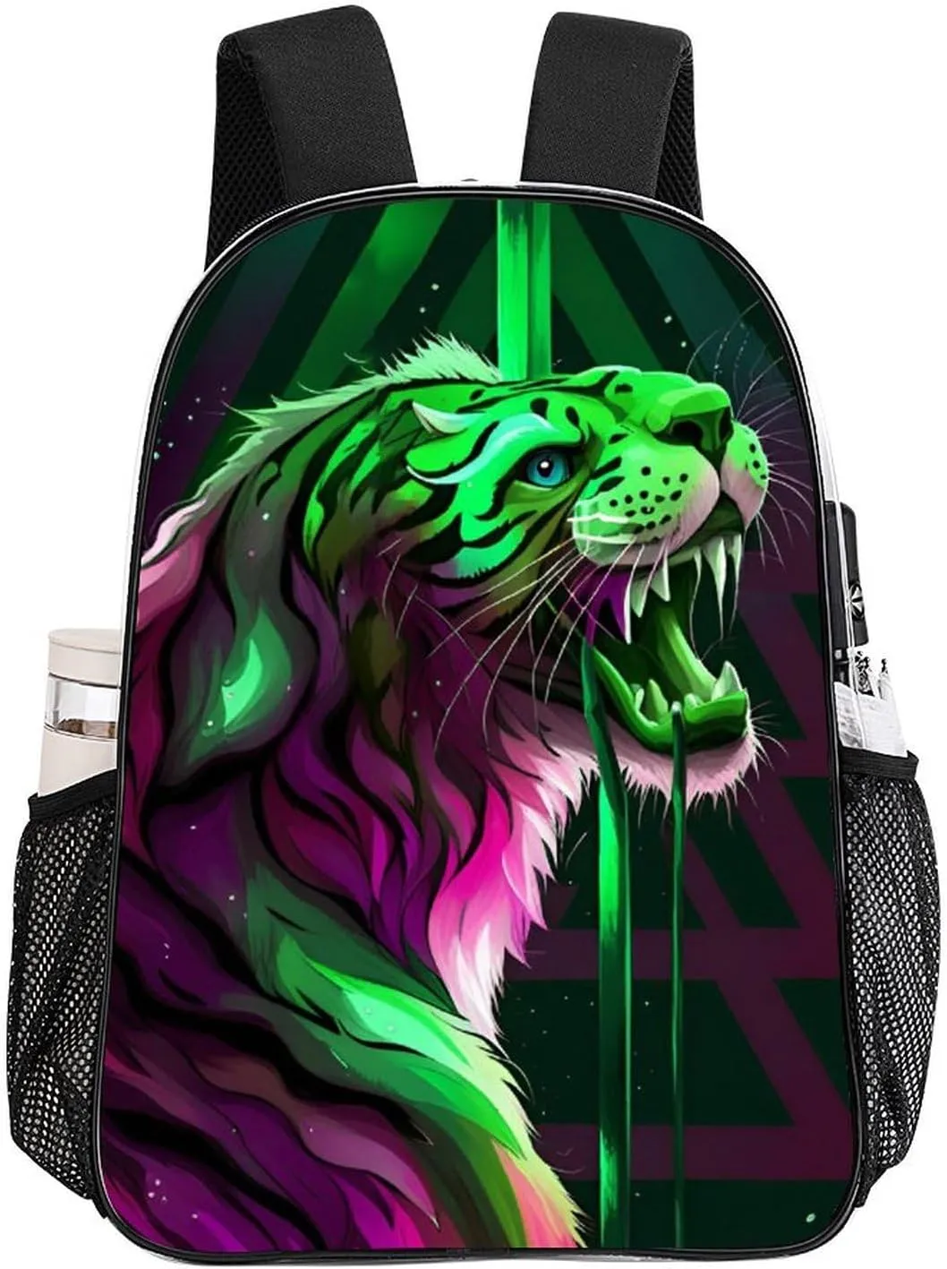 Men Women Transparent Angry Tiger Rainbow Animal Magic Art Daypack Big Capacity Shoulder Bag With Adjustable Shoulder Straps for Camping Travel Walking Cycling