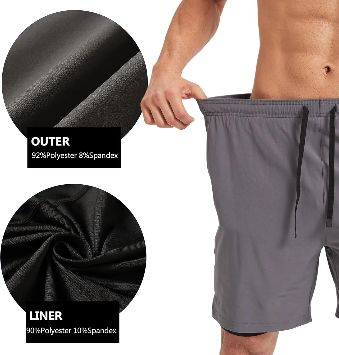 Men's 2-in-1 Athletic Running Shorts 7" Dry Fit Workout Gym Outdoor Sports Wear with Multiple Pockets Training Short