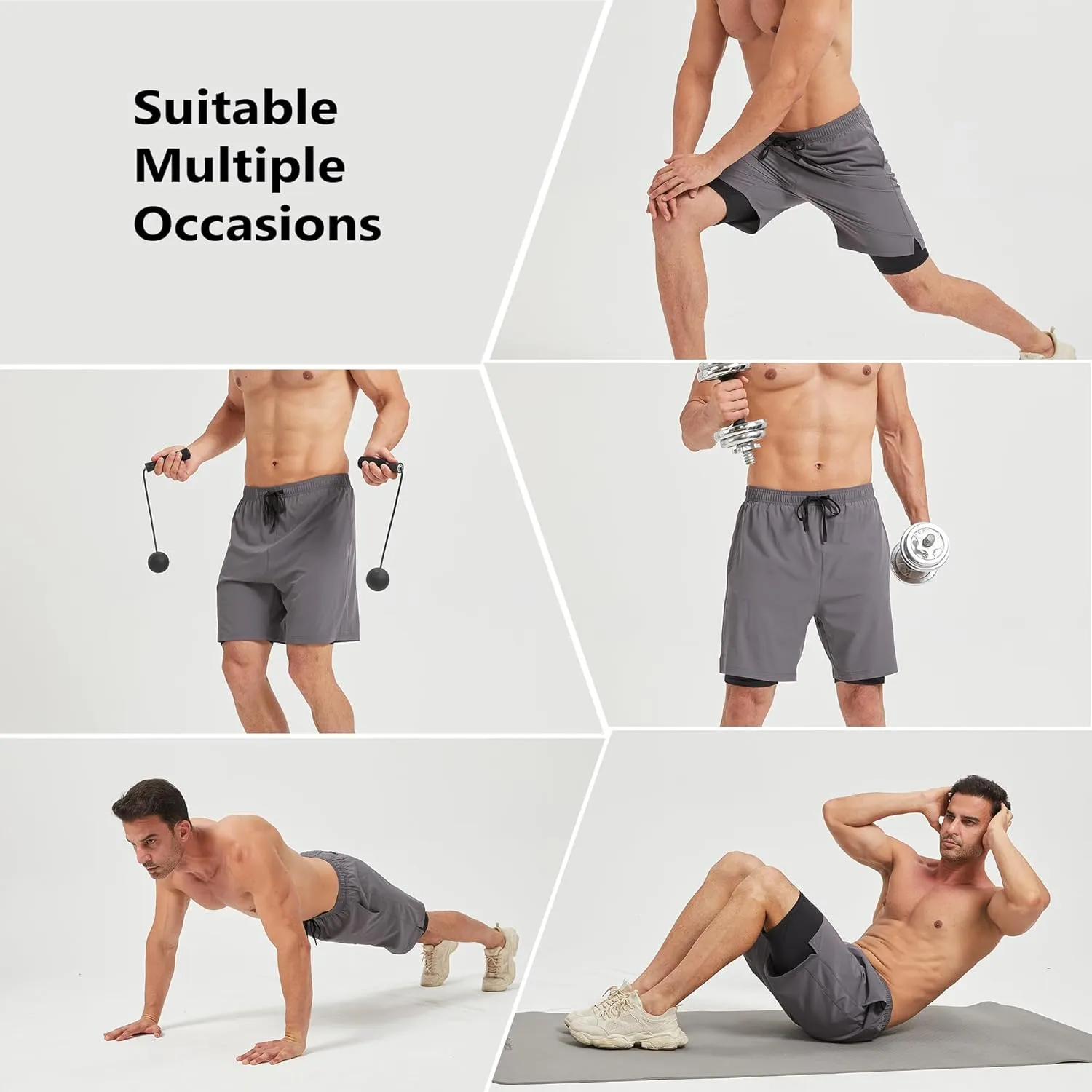 Men's 2-in-1 Athletic Running Shorts 7" Dry Fit Workout Gym Outdoor Sports Wear with Multiple Pockets Training Short