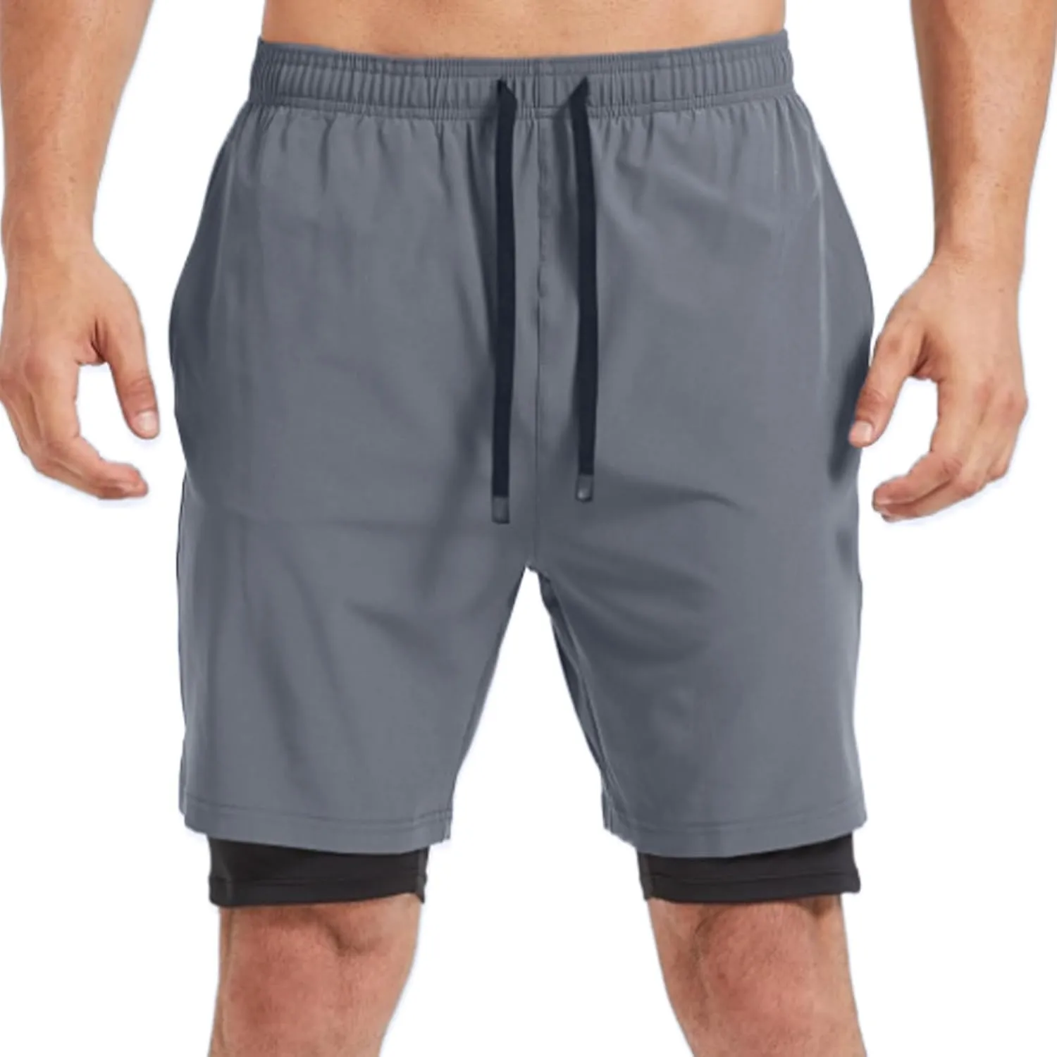 Men's 2-in-1 Athletic Running Shorts 7" Dry Fit Workout Gym Outdoor Sports Wear with Multiple Pockets Training Short