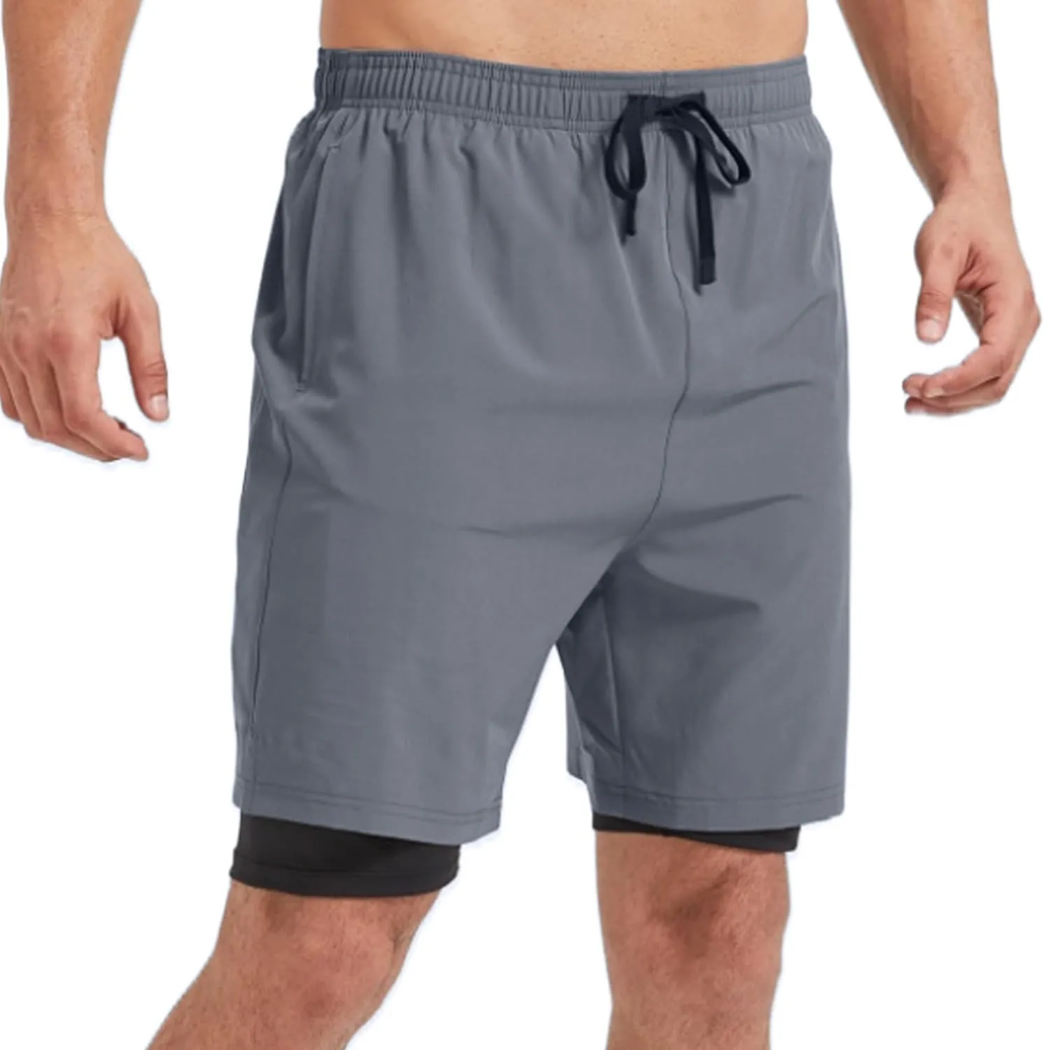 Men's 2-in-1 Athletic Running Shorts 7" Dry Fit Workout Gym Outdoor Sports Wear with Multiple Pockets Training Short