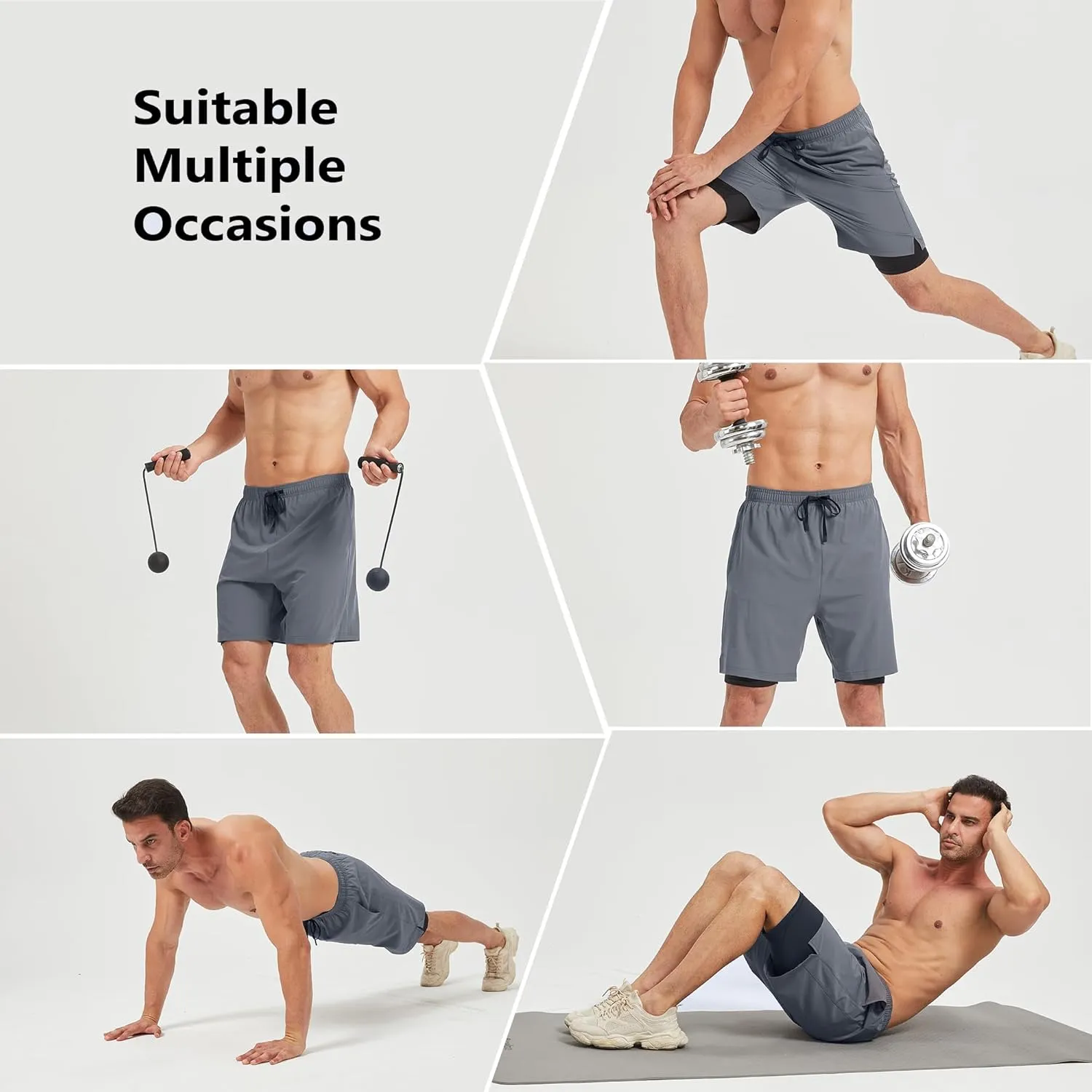 Men's 2-in-1 Athletic Running Shorts 7" Dry Fit Workout Gym Outdoor Sports Wear with Multiple Pockets Training Short