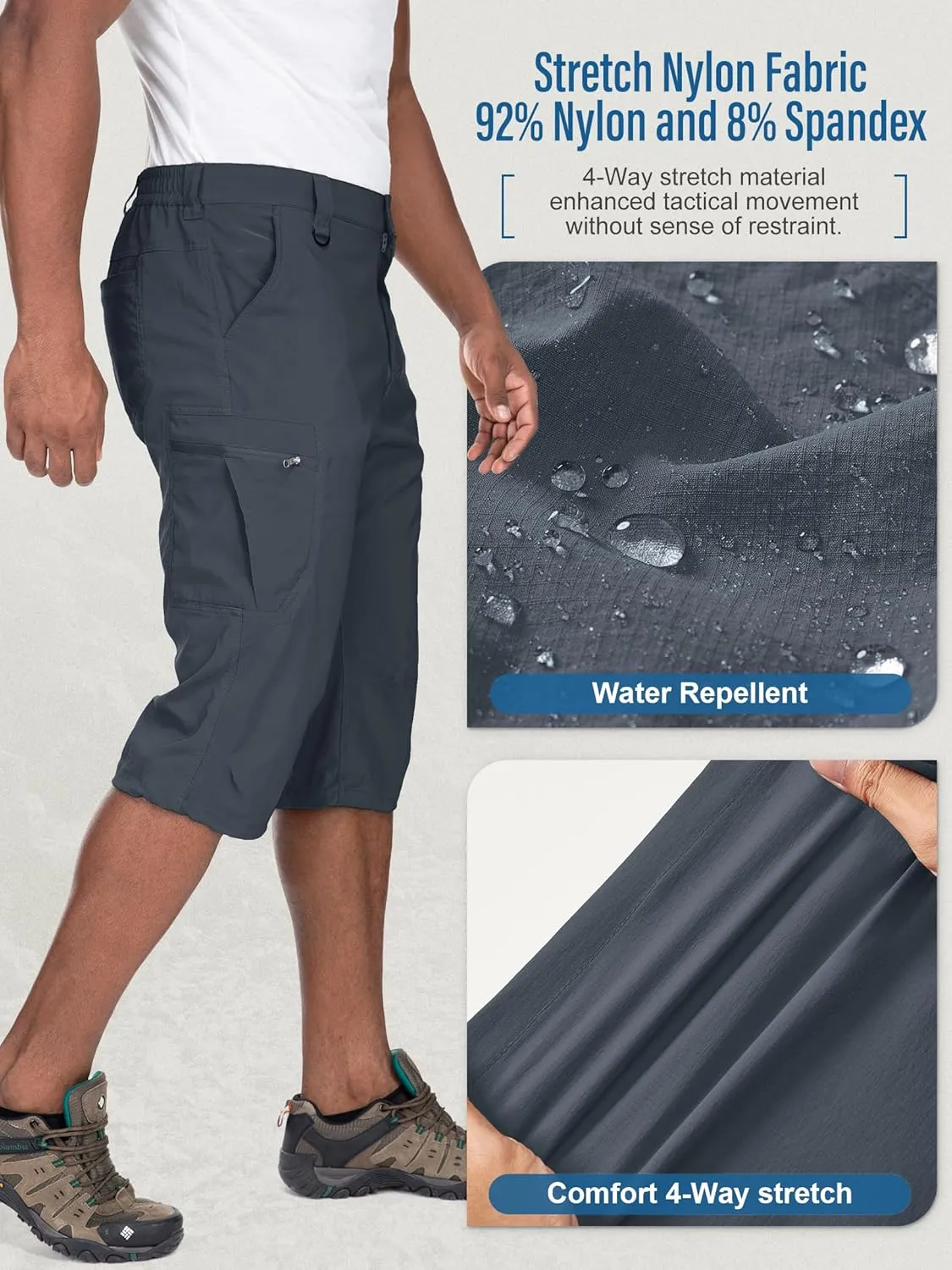 Mens Cargo Shorts Hiking Stretch Quick Dry Capri Golf Tactical Long Shorts for Men