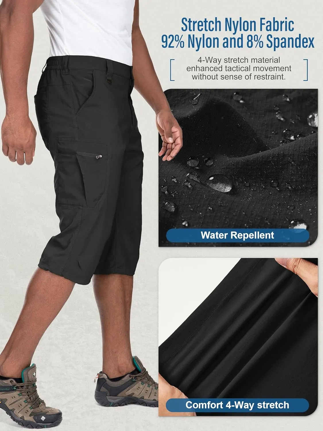 Mens Cargo Shorts Hiking Stretch Quick Dry Capri Golf Tactical Long Shorts for Men