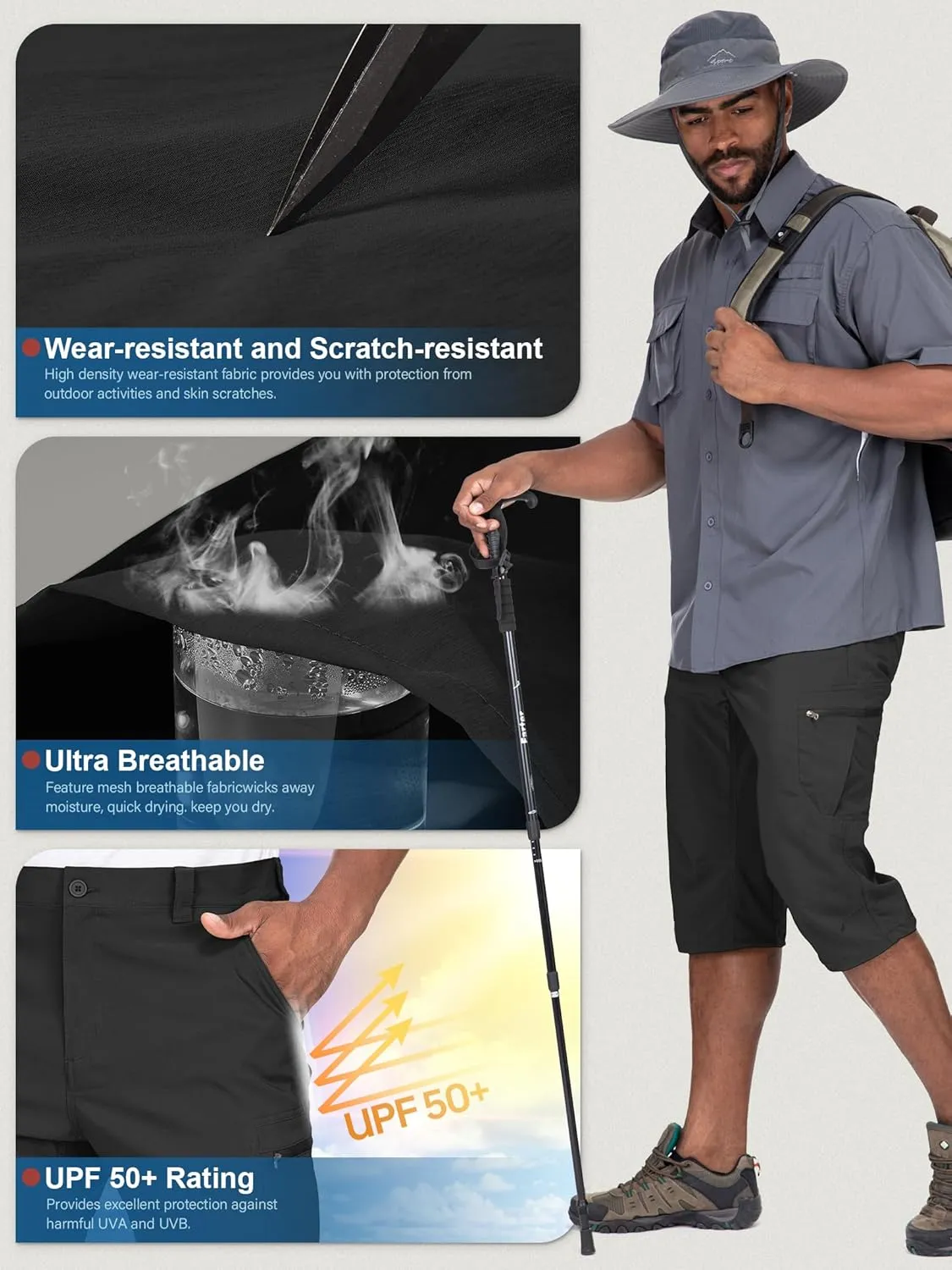 Mens Cargo Shorts Hiking Stretch Quick Dry Capri Golf Tactical Long Shorts for Men