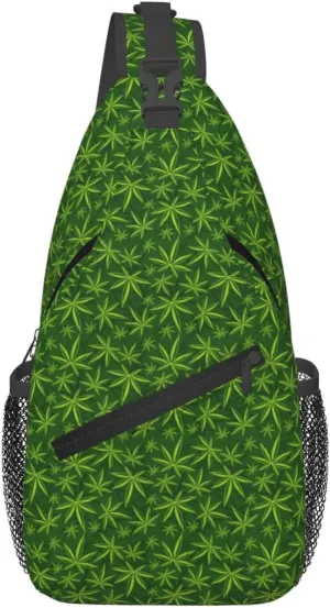 Mens Crossbody Sling Backpack Weed Leaves Chest Bag Adjustable Travel Sling Shoulder Daypack Fanny Pack
