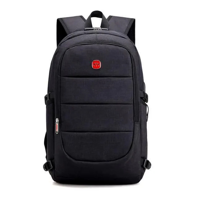 Men's External USB Charging Backpack &amp; Headphone Plug - Anti Theft - Large Laptop Bag