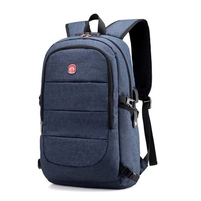 Men's External USB Charging Backpack &amp; Headphone Plug - Anti Theft - Large Laptop Bag