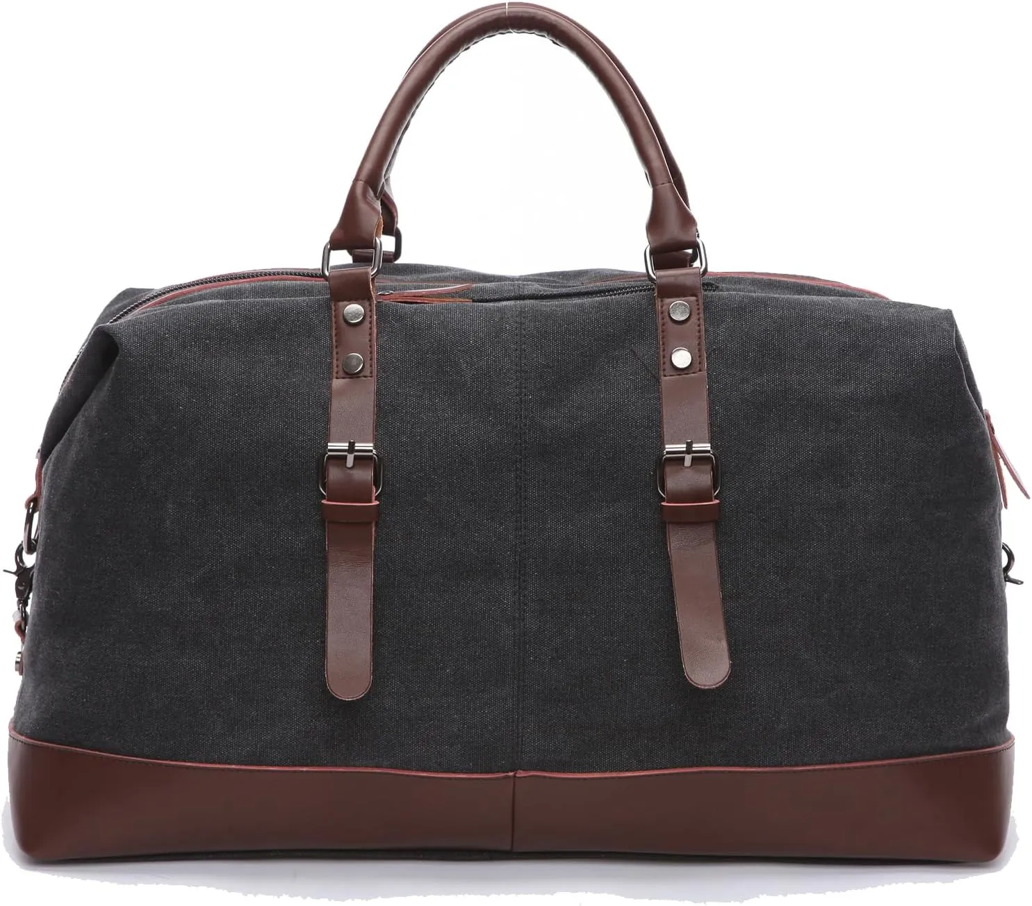 Men's portable fitness bag, canvas cowhide, large capacity waterproof travel bag (black)