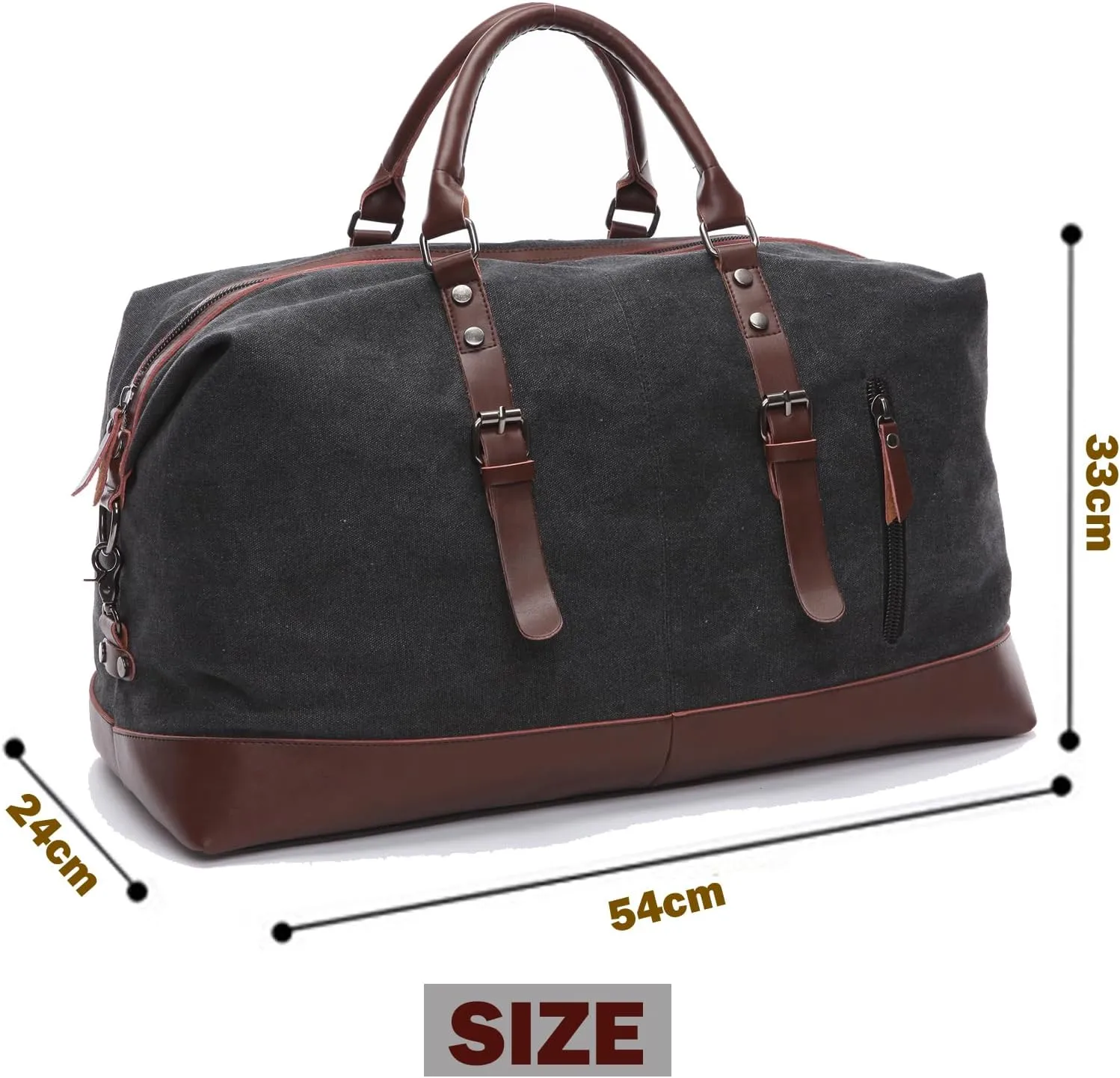Men's portable fitness bag, canvas cowhide, large capacity waterproof travel bag (black)