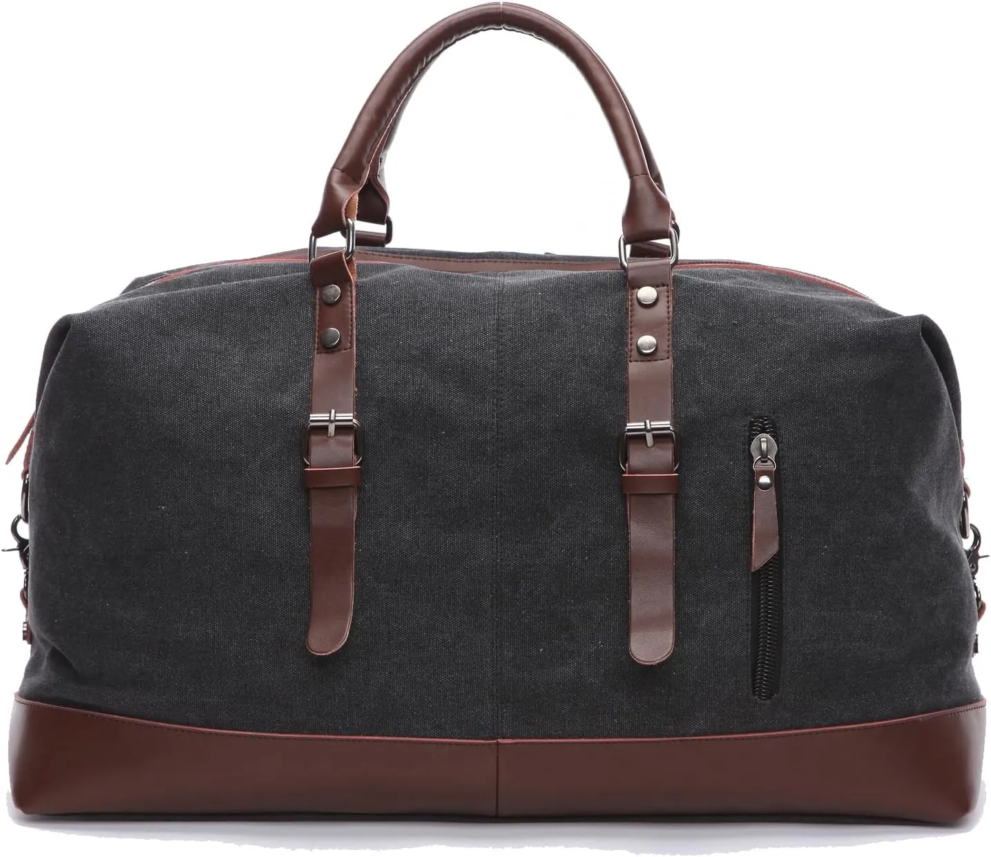 Men's portable fitness bag, canvas cowhide, large capacity waterproof travel bag (black)