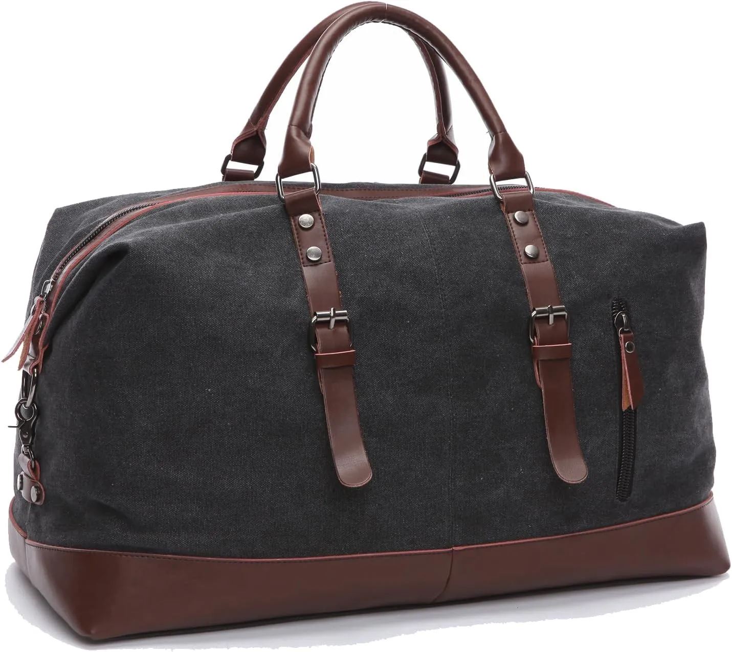 Men's portable fitness bag, canvas cowhide, large capacity waterproof travel bag (black)