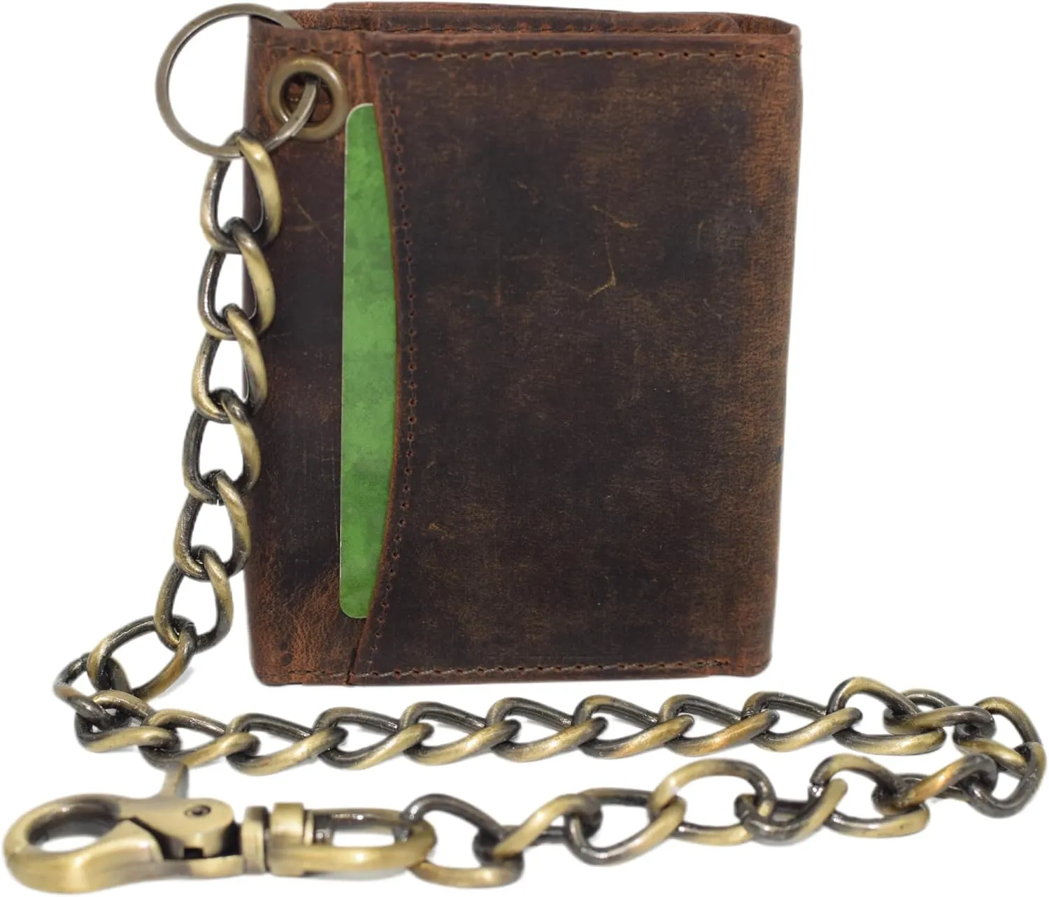 Men's RFID Blocking Trifold Vintage Leather Biker Chain Wallet With Snap Closure