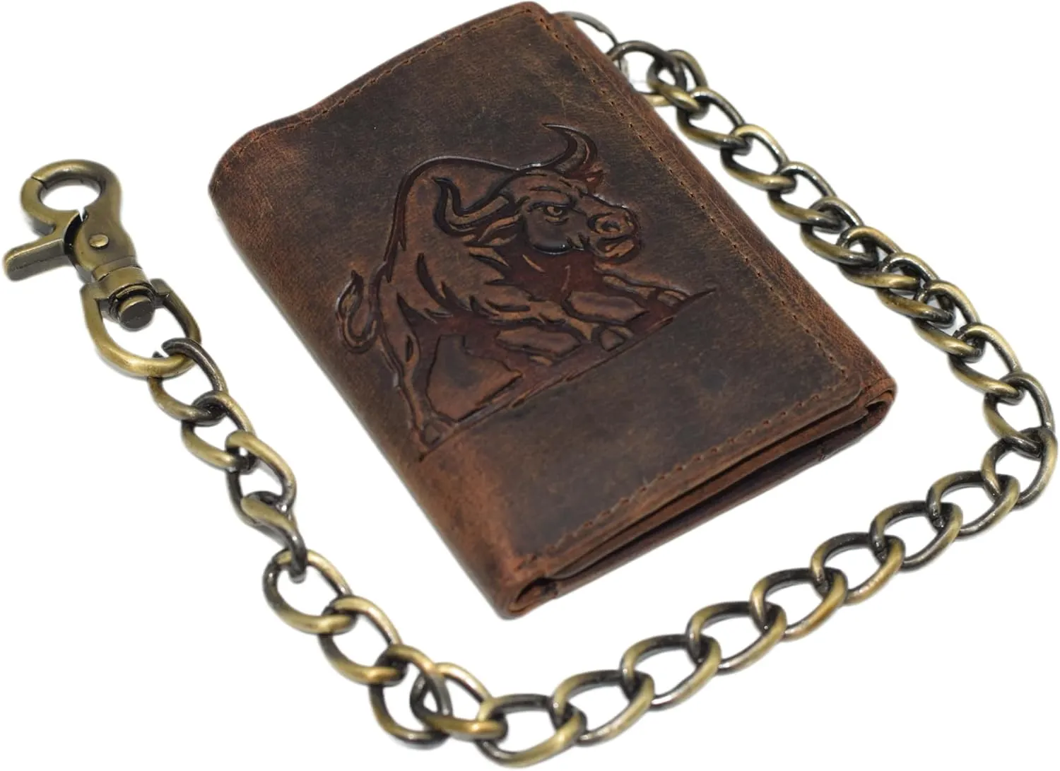 Men's RFID Blocking Trifold Vintage Leather Biker Chain Wallet With Snap Closure