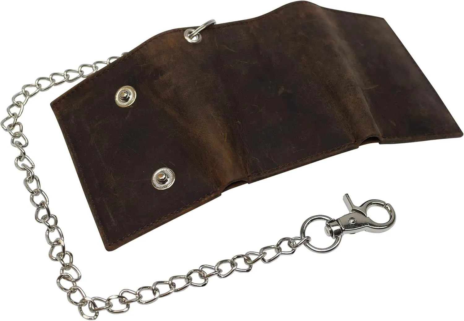 Men's RFID Blocking Trifold Vintage Leather Biker Chain Wallet With Snap Closure
