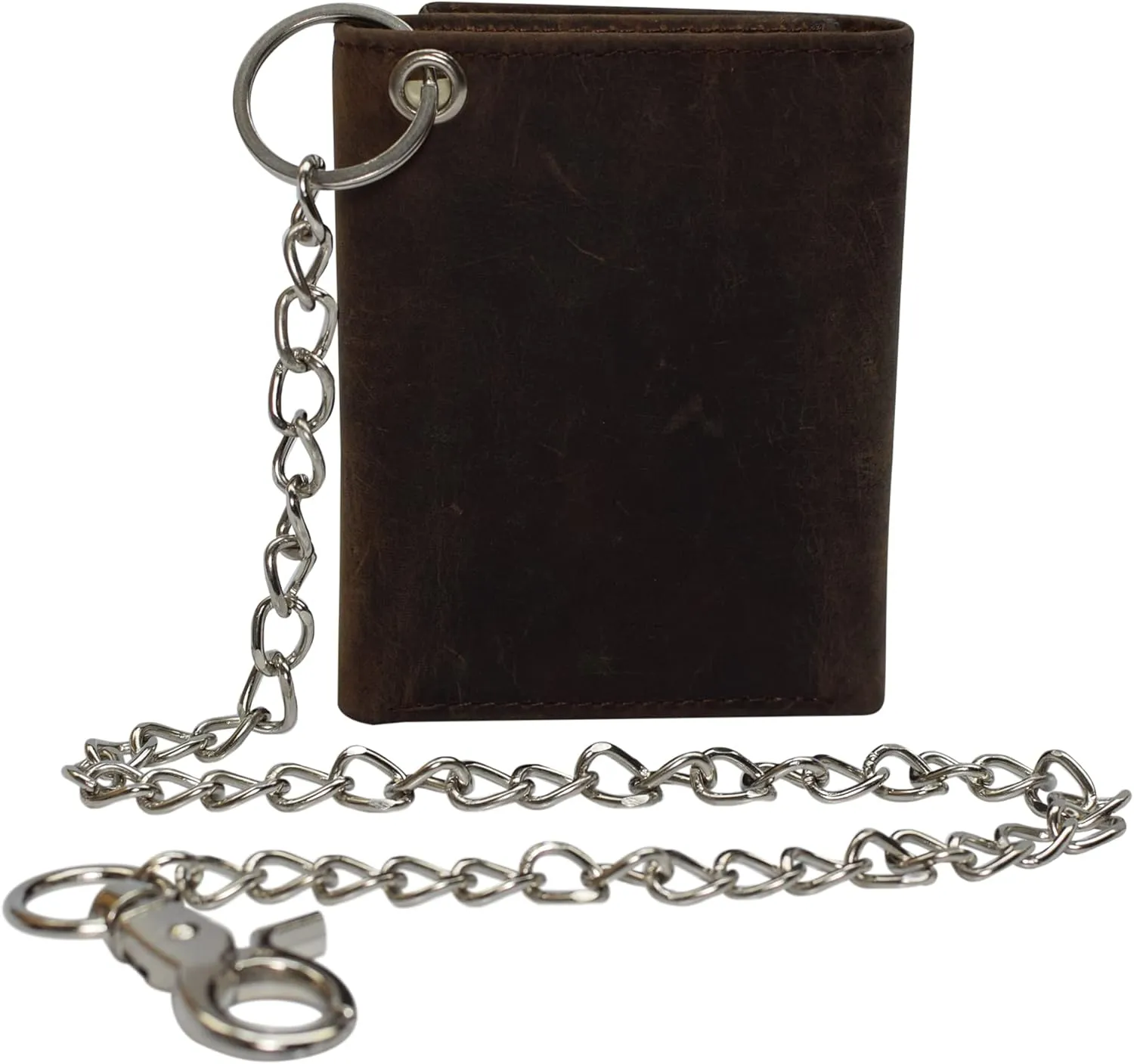 Men's RFID Blocking Trifold Vintage Leather Biker Chain Wallet With Snap Closure