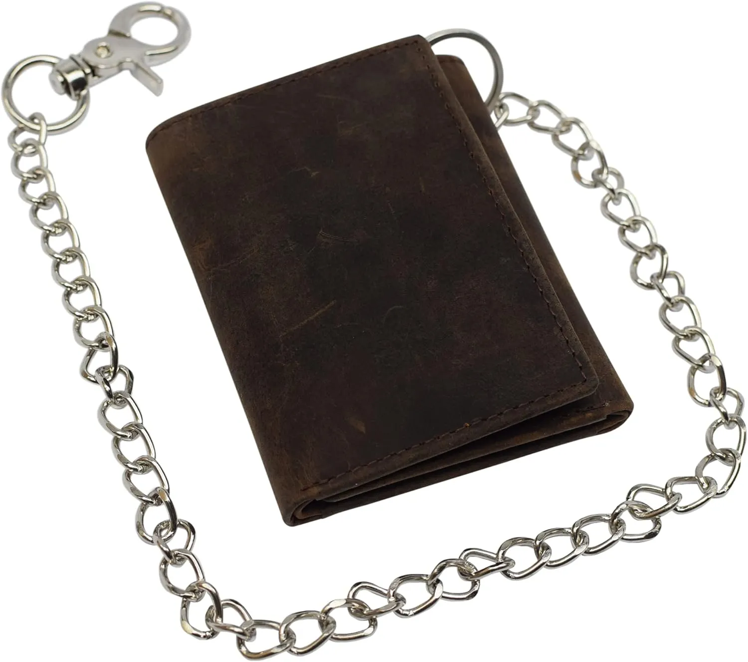 Men's RFID Blocking Trifold Vintage Leather Biker Chain Wallet With Snap Closure