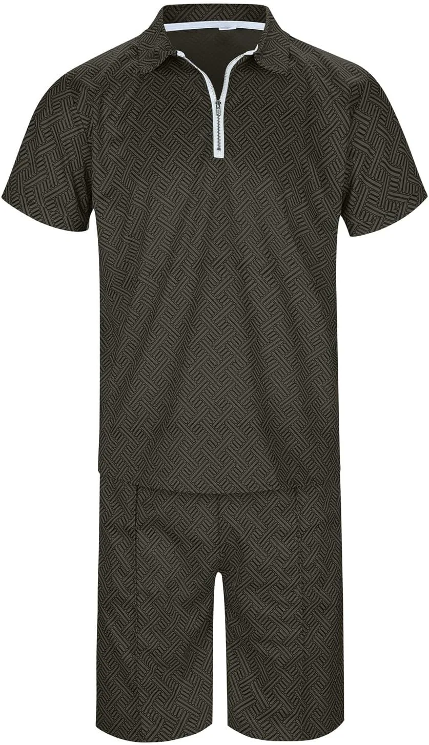 Mens Short Sets Outfits 2 Piece Summer Tracksuit, Men's Short Sleeve Polo Shirt And Short Sets Summer Outfits For Men