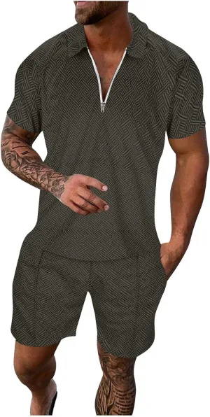 Mens Short Sets Outfits 2 Piece Summer Tracksuit, Men's Short Sleeve Polo Shirt And Short Sets Summer Outfits For Men