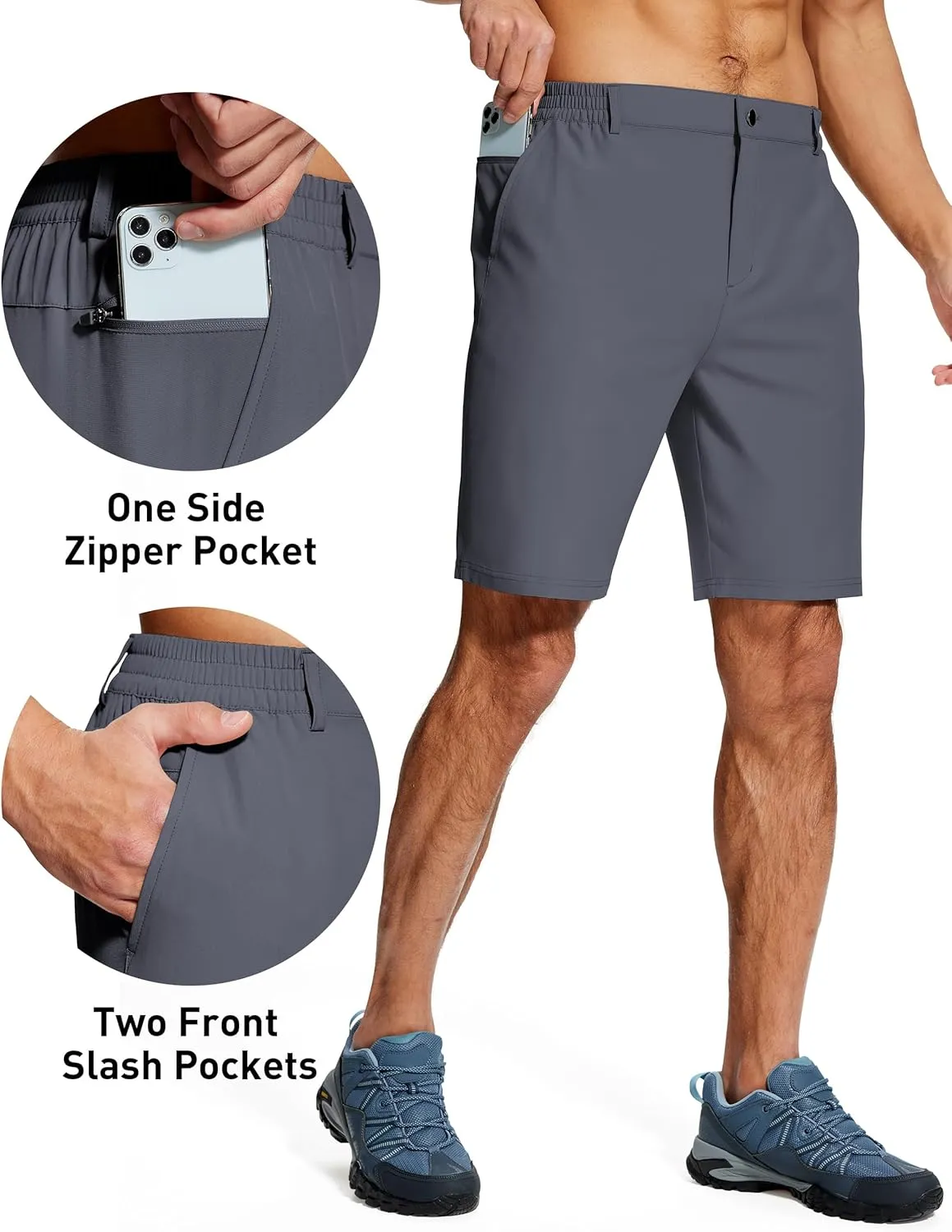 Mens Stretch Dress Shorts 9 Inch Lightweight Quick Dry Hiking Golf Shorts for Men Casual Outdoor Work 3 Pockets