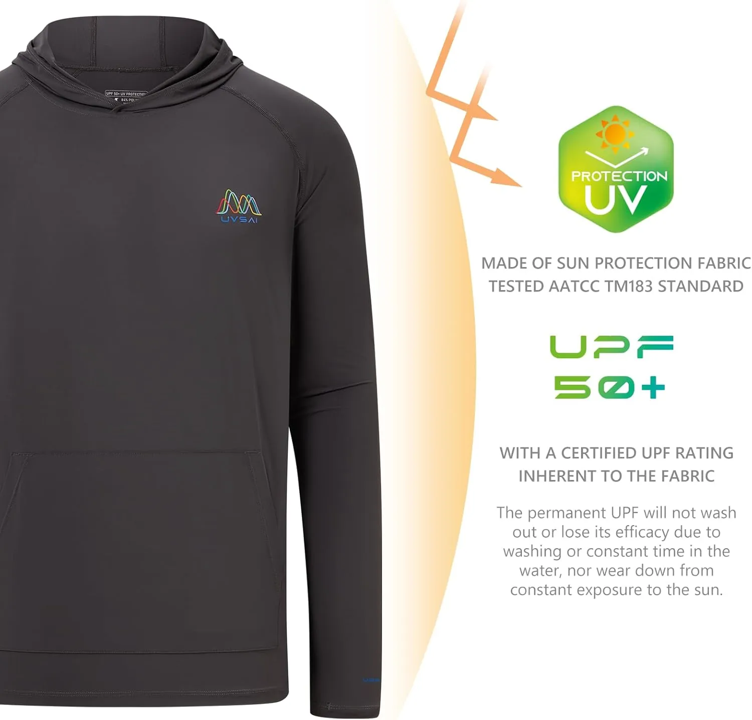 Men’s UPF 50  Hoodie Shirt Long Sleeve Permanent UV Sun Protection Vented Tee Performance for Outdoor Hiking Fishing