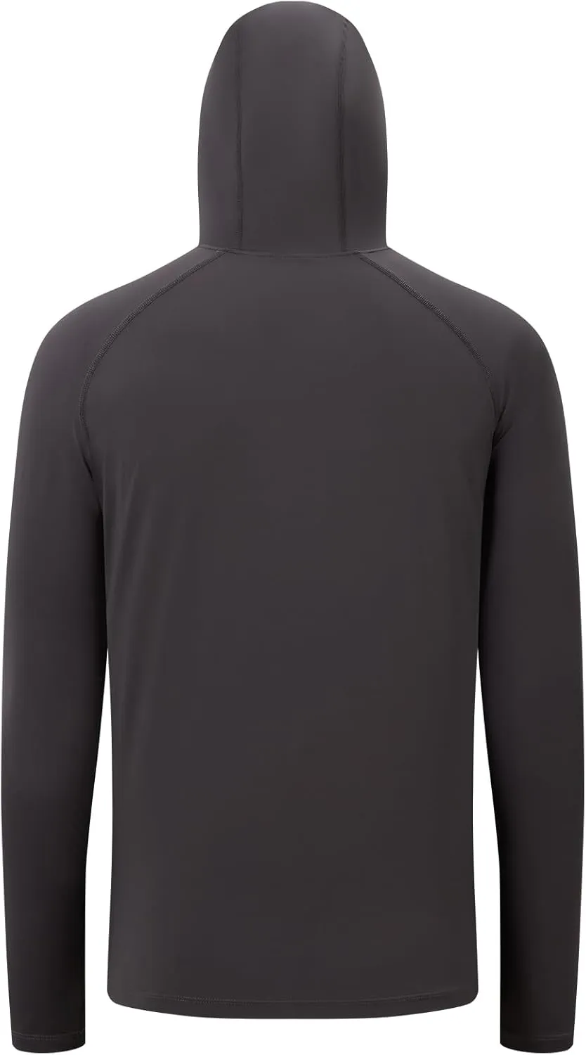 Men’s UPF 50  Hoodie Shirt Long Sleeve Permanent UV Sun Protection Vented Tee Performance for Outdoor Hiking Fishing