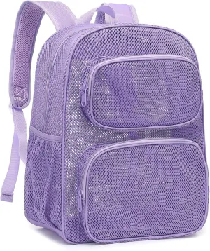 Mesh Backpack for School, Heavy Duty Girls Boys Mesh Bookbag School Bag for Adults Kids Swimming Beach Fitness Sport (Lavender Purple)