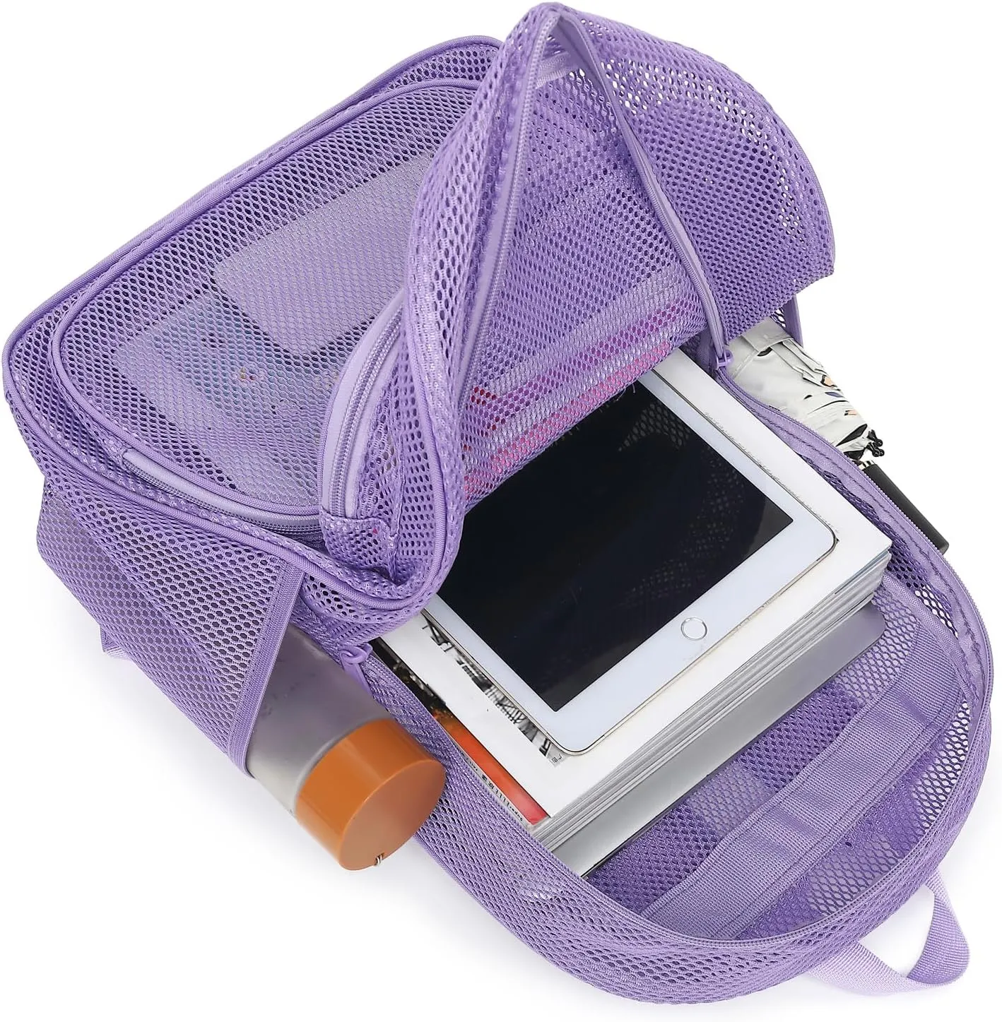 Mesh Backpack for School, Heavy Duty Girls Boys Mesh Bookbag School Bag for Adults Kids Swimming Beach Fitness Sport (Lavender Purple)