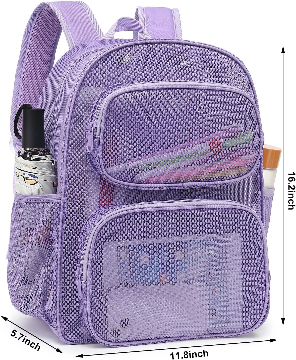 Mesh Backpack for School, Heavy Duty Girls Boys Mesh Bookbag School Bag for Adults Kids Swimming Beach Fitness Sport (Lavender Purple)