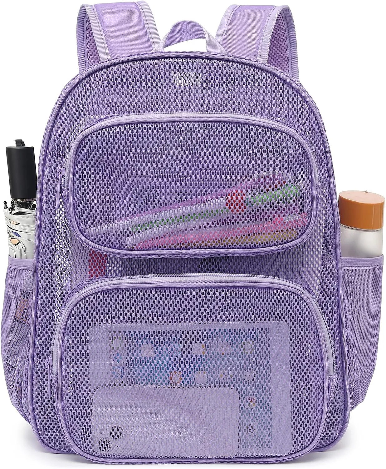 Mesh Backpack for School, Heavy Duty Girls Boys Mesh Bookbag School Bag for Adults Kids Swimming Beach Fitness Sport (Lavender Purple)