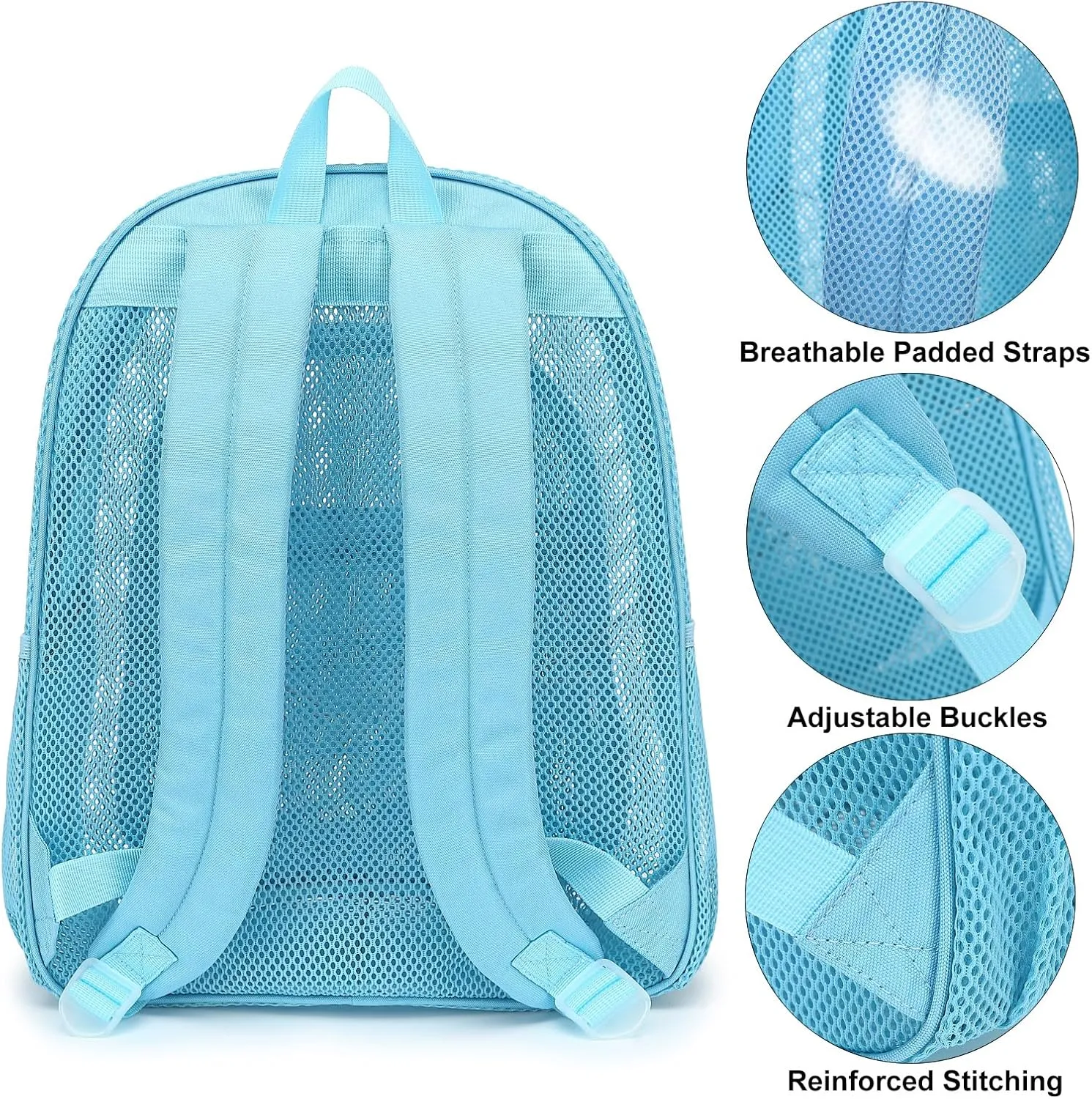 Mesh School Backpack for Girls Boys Women Men, Heavy Duty See Through College Bookbag School Bag (Sky Blue)