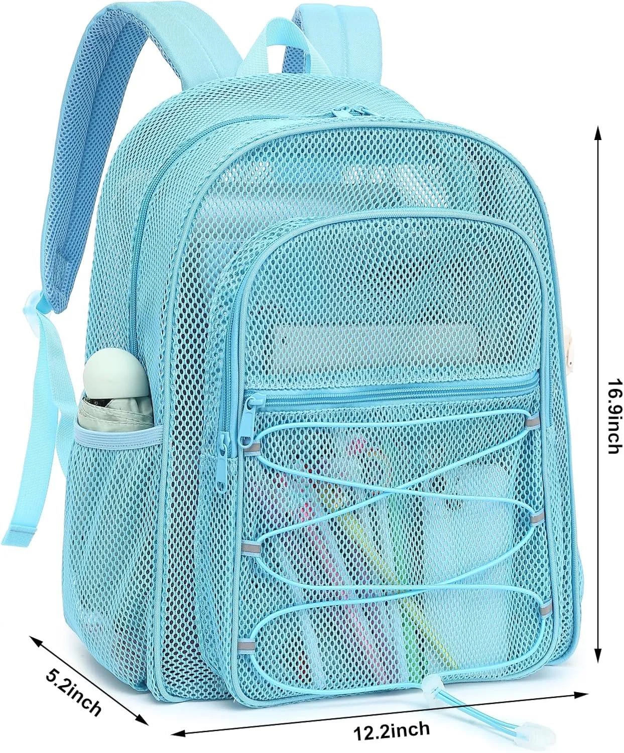 Mesh School Backpack for Girls Boys Women Men, Heavy Duty See Through College Bookbag School Bag (Sky Blue)