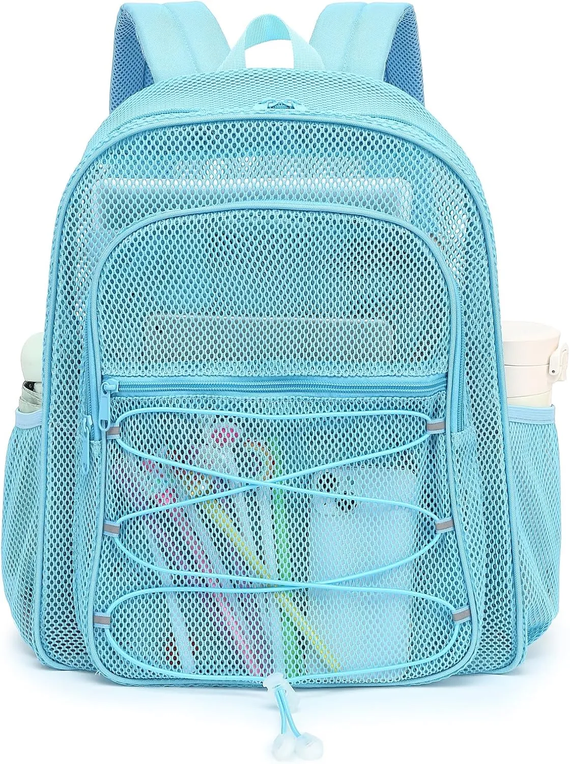 Mesh School Backpack for Girls Boys Women Men, Heavy Duty See Through College Bookbag School Bag (Sky Blue)